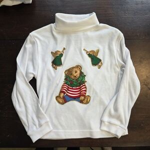 Christmas Young Essentials Vintage White Turtle Neck with Bear and Angels